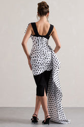 Black Polka Dot Wrap Midi Dress Volume Drape